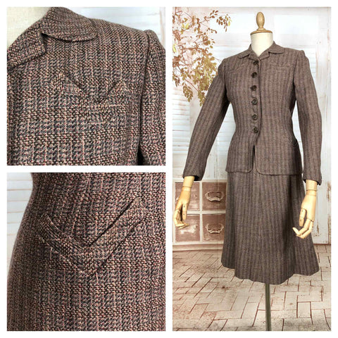 Beautiful 1940s Tweed Suit With V Pockets