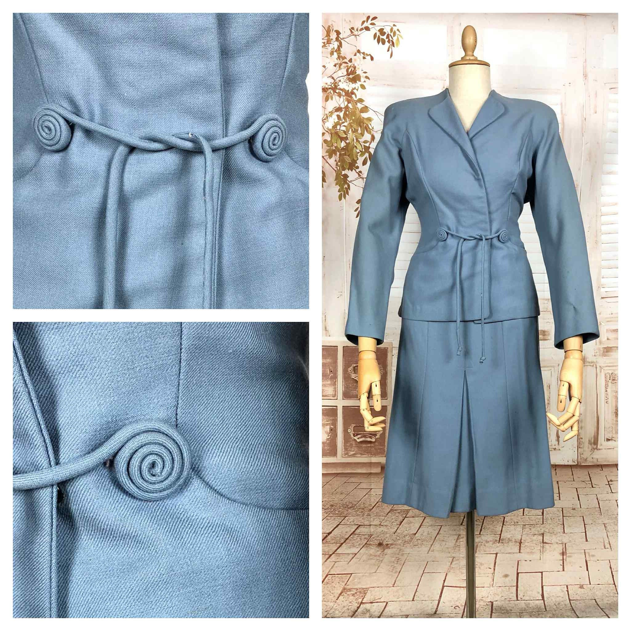 Stunning Periwinkle Blue 1940s Suit With Rouleau Waist Tie