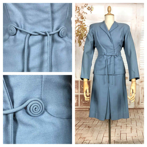 Stunning Periwinkle Blue 1940s Suit With Rouleau Waist Tie