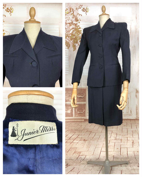 RESERVED FOR AUGGIE - Classic Navy Blue 1940s Suit With Dagger Collar