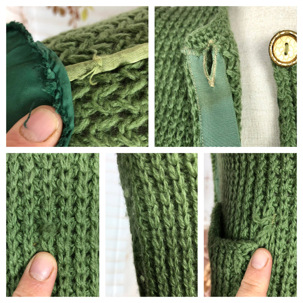 Exquisite Original 1940s Vintage Green Knit Cardigan By Cronies