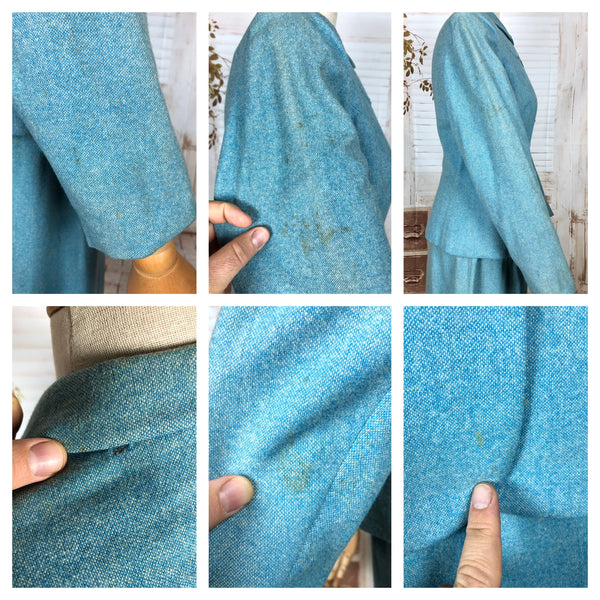 Amazing Original 1940s Vintage Sky Blue Skirt Suit By Handmacher