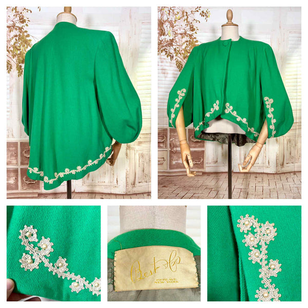 Exquisite Volup Kelly Green 1940s Swing Coat With Statement Sleeves By Best & Co