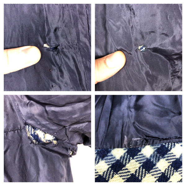 Stunning Original 1940s Volup Vintage Blue Plaid Check Swing Coat With Statement Pockets