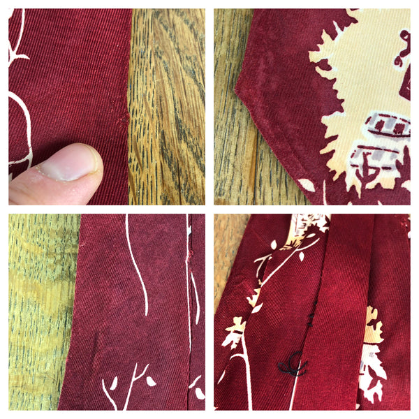 Original 1940s American Red Dutch Tourist Inspired Rayon Swing Tie Made From Van Gough Inspirations Fabric By Majestic Cravats