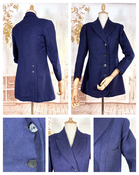 Rare Edwardian / 1910s Navy Blue Riding Coat With Asymmetric Closure