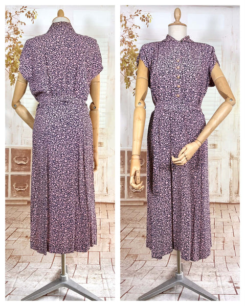1940s Pink And Navy Blue Abstract Print Rayon Day Dress