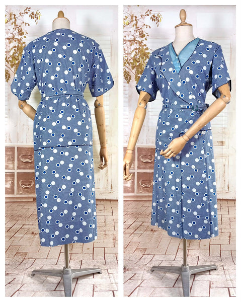 Rare Volup 1930s Blue And White Spotted Day Dress