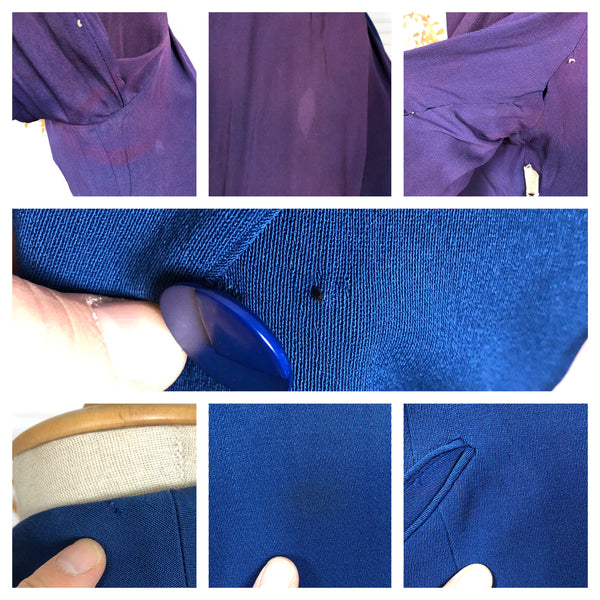 LAYAWAY PAYMENT 2 OF 2 - RESERVED FOR FRAN - Amazing Original 1940s Vintage Asymmetric Royal Blue Gabardine Blazer