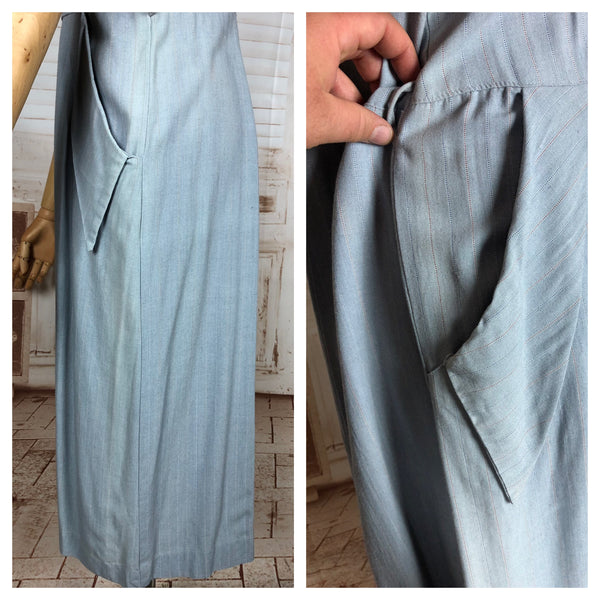 Original 1940s Volup Pinstriped Shirtwaister Dress With Sharp Dagger Collar