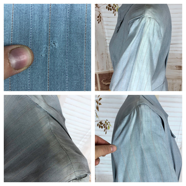 Original 1940s Volup Pinstriped Shirtwaister Dress With Sharp Dagger Collar