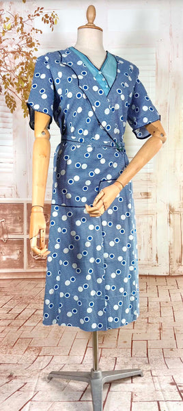 Rare Volup 1930s Blue And White Spotted Day Dress