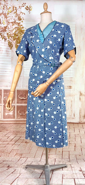 Rare Volup 1930s Blue And White Spotted Day Dress