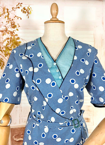 Rare Volup 1930s Blue And White Spotted Day Dress