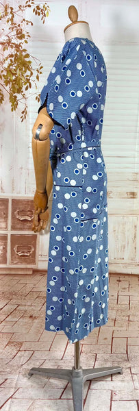 Rare Volup 1930s Blue And White Spotted Day Dress