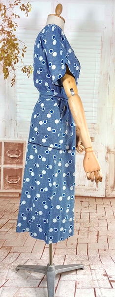 Rare Volup 1930s Blue And White Spotted Day Dress