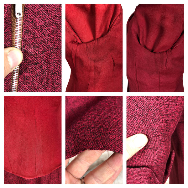 Striking Red Tweed 1940s Vintage Skirt Suit