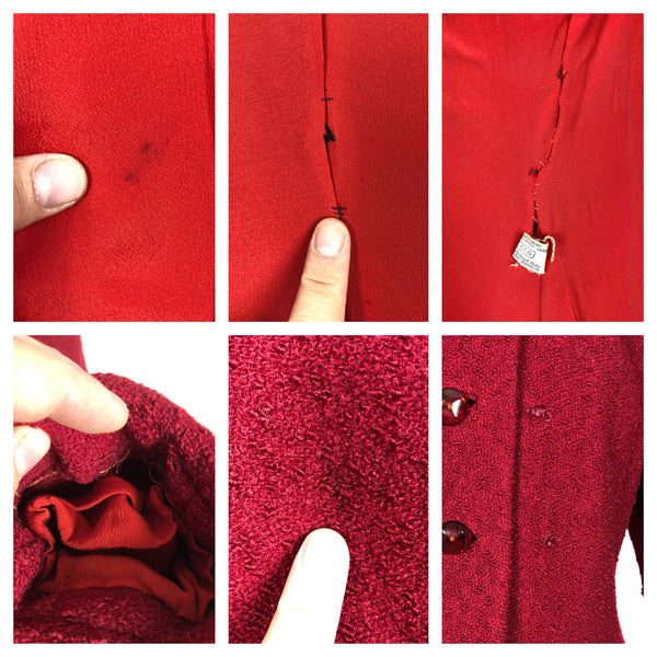 Incredible Original 1940s Red Princess Coat With Astrakhan Collar