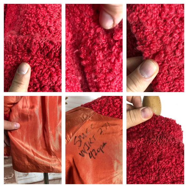 Fabulous Lipstick Red Late 1940s / Early 1950s Boucle Swing Coat