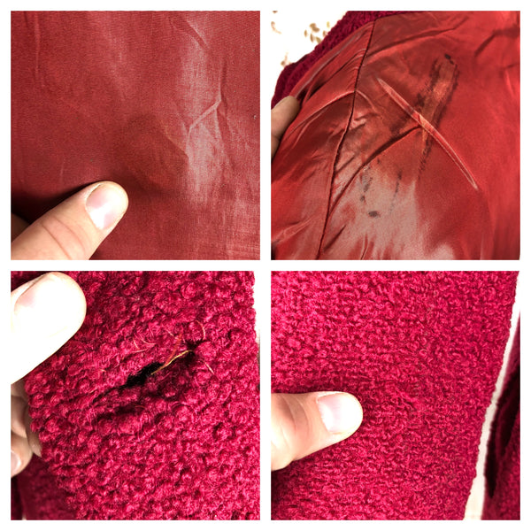 Fabulous Late 1940s / Early 1950s Red Collarless Boucle Coat