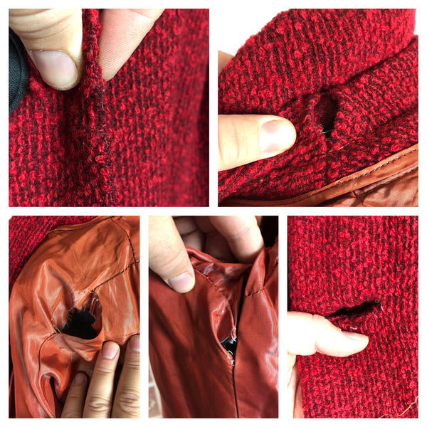 Exquisite Volup Lipstick Red 1940s Boucle Swing Coat With Huge Bishop Sleeves