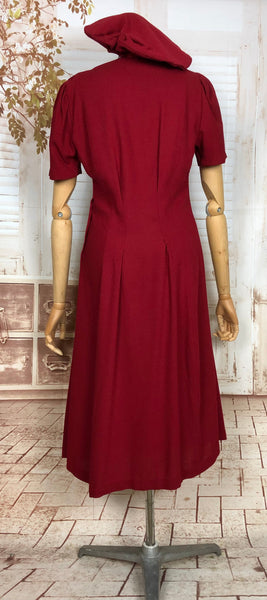 LAYAWAY PAYMENT 1 OF 3 - RESERVED FOR LINDSAY - Exquisite Original Late 1930s / Early 1940s Vintage Rich Red Beaded Crepe Dress With Matching Halo Hat