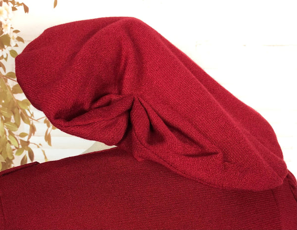 LAYAWAY PAYMENT 1 OF 3 - RESERVED FOR LINDSAY - Exquisite Original Late 1930s / Early 1940s Vintage Rich Red Beaded Crepe Dress With Matching Halo Hat