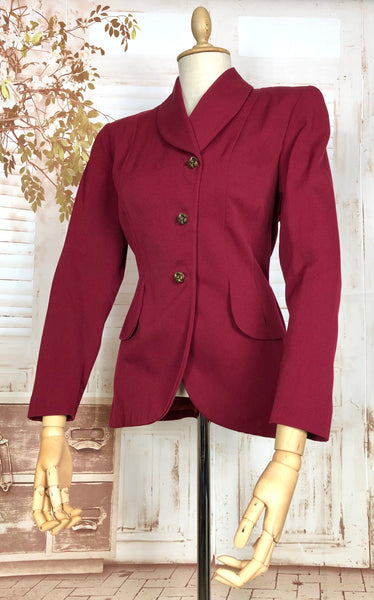 LAYAWAY PAYMENT 1 OF 4 - RESERVED FOR SARA - Stunning Original 1940s Vintage Deep Burgundy Red Asymmetrical Blazer By Donnybrook