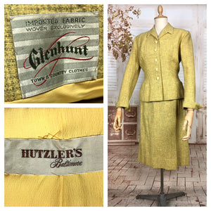 Amazing Original Late 1940s Vintage Lemon Mustard Yellow Skirt Suit