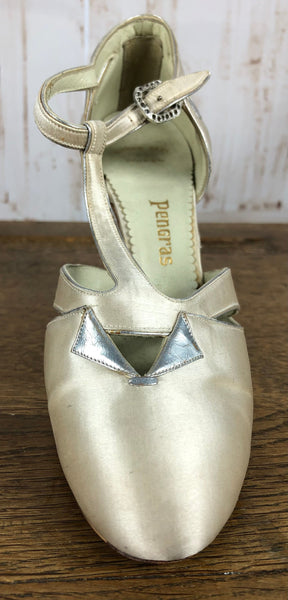 LAYAWAY PAYMENT 2 OF 4 - RESERVED FOR SAIRA - Magnificent Original Late 1920s / Early 1930s Champagne Satin Heeled Mary Jane Evening Shoes