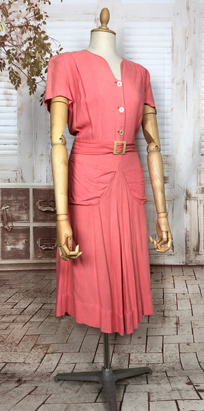 LAYAWAY PAYMENT 1 OF 4 - RESERVED FOR SAIRA - Gorgeous Original 1930s Vintage Coral Cotton Belted Summer Dress With Pockets