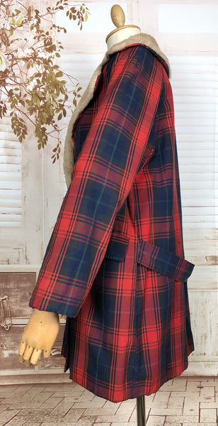 Stunning Original Late 1940s Vintage Red And Navy Blue Tartan Sportswear Coat By Thermo Jac’s Great Scot