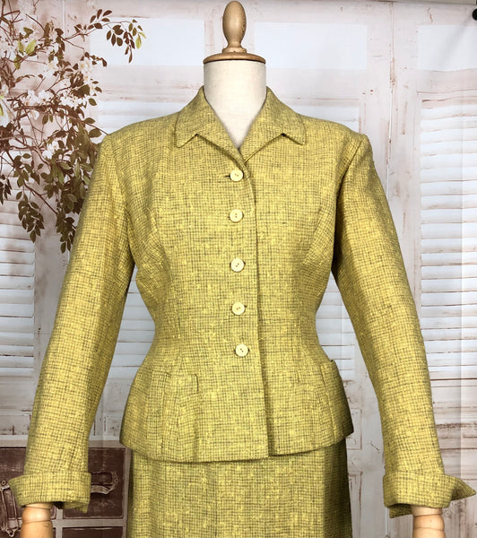 Amazing Original Late 1940s Vintage Lemon Mustard Yellow Skirt Suit