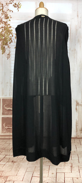 Gorgeous Original 1930s Volup Vintage Lightweight Black Summer Coat With Fagotting