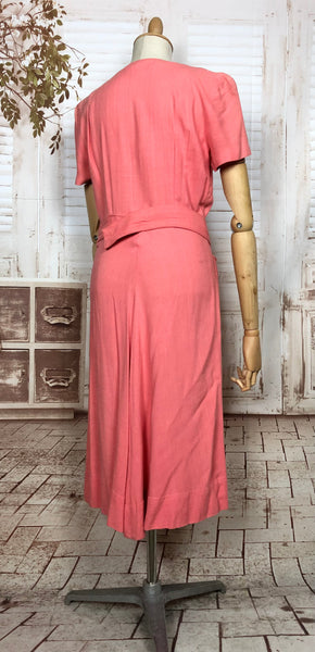 LAYAWAY PAYMENT 3 OF 4 - RESERVED FOR SAIRA - Gorgeous Original 1930s Vintage Coral Cotton Belted Summer Dress With Pockets
