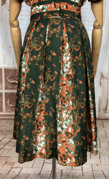Beautiful Original 1950s Vintage Green And Rust Day Dress By Blanes
