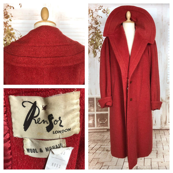 LAYAWAY PAYMENT 1 OF 2 - RESERVED FOR BIRGIT - Incredible Original Late 1940s Volup Vintage Lipstick Red Swing Coat With Huge Collar