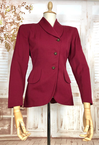 LAYAWAY PAYMENT 4 OF 4 - RESERVED FOR SARA - Stunning Original 1940s Vintage Deep Burgundy Red Asymmetrical Blazer By Donnybrook