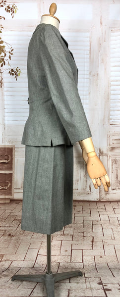 Fabulous Original Late 1940s / Early 1950s Vintage Grey Belt Back Skirt Suit