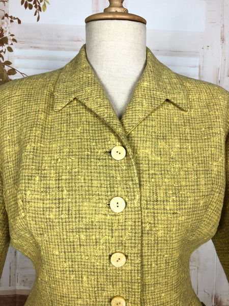 Amazing Original Late 1940s Vintage Lemon Mustard Yellow Skirt Suit