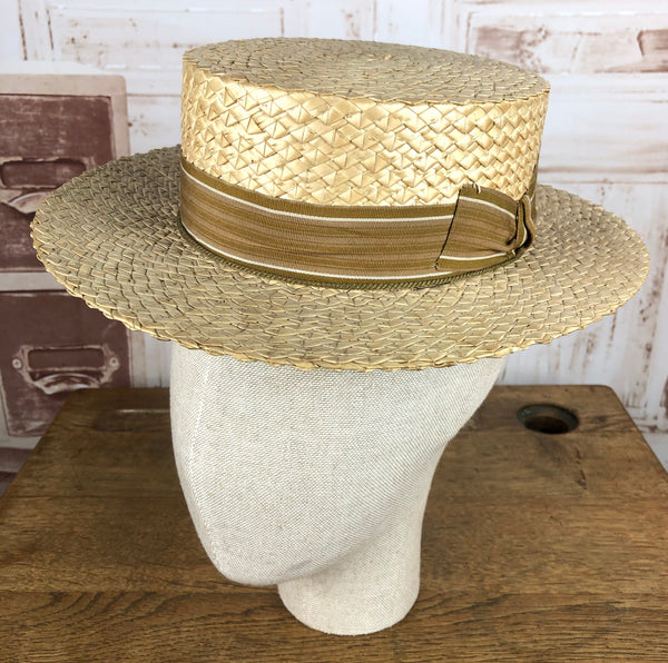 Beautiful 1930s Vintage Straw Boater Hat