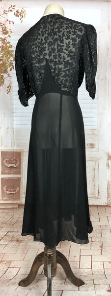 Stunning Original 1930s Vintage Black Devore Puff Sleeve Dress