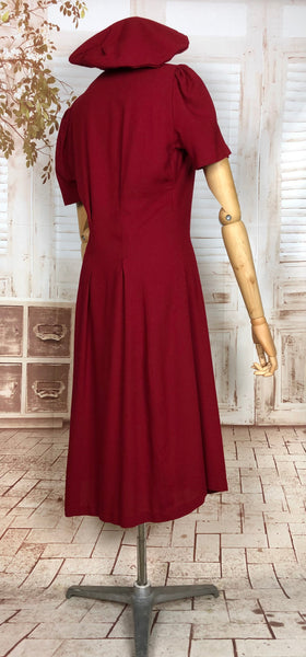 LAYAWAY PAYMENT 1 OF 3 - RESERVED FOR LINDSAY - Exquisite Original Late 1930s / Early 1940s Vintage Rich Red Beaded Crepe Dress With Matching Halo Hat