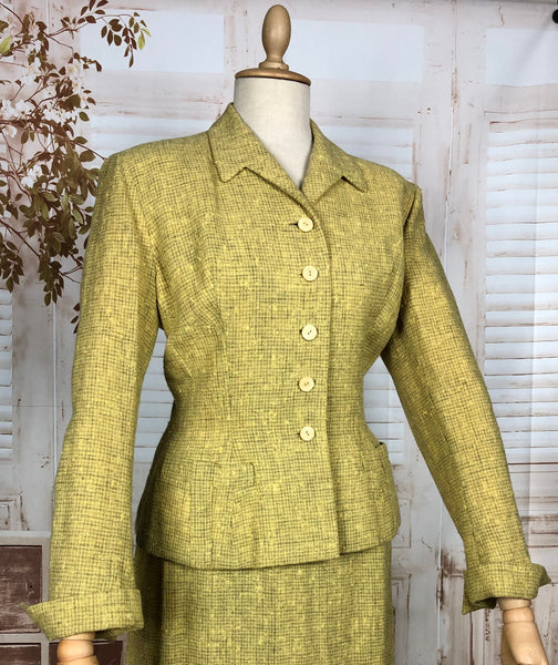 Amazing Original Late 1940s Vintage Lemon Mustard Yellow Skirt Suit