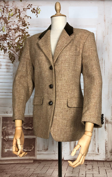 Original Late 1970s Does 1940s Vintage Tweed Equestrian Hacking Jacket In Harris Tweed