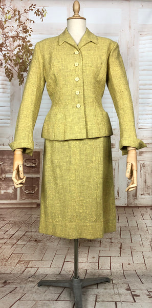 Amazing Original Late 1940s Vintage Lemon Mustard Yellow Skirt Suit