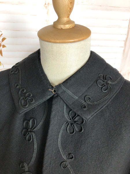 Gorgeous 1930s Original Vintage Black Cape With Soutache Embroidery