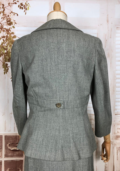 Fabulous Original Late 1940s / Early 1950s Vintage Grey Belt Back Skirt Suit