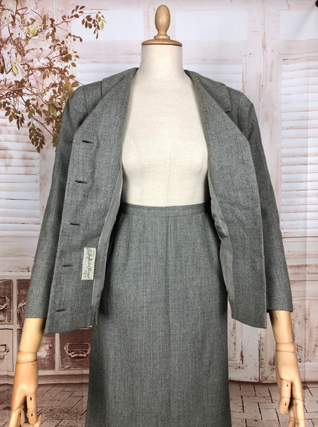 Fabulous Original Late 1940s / Early 1950s Vintage Grey Belt Back Skirt Suit