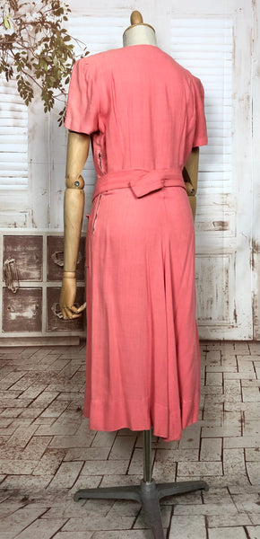 LAYAWAY PAYMENT 3 OF 4 - RESERVED FOR SAIRA - Gorgeous Original 1930s Vintage Coral Cotton Belted Summer Dress With Pockets